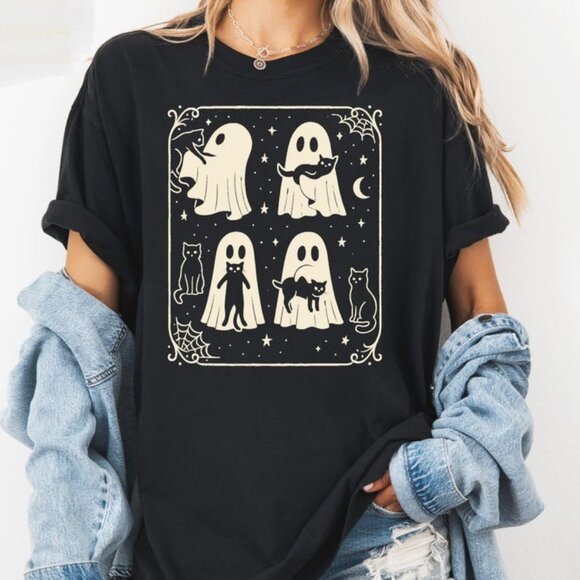 Tops - Halloween Ghost Tshirt, Spooky Season Cat Tee